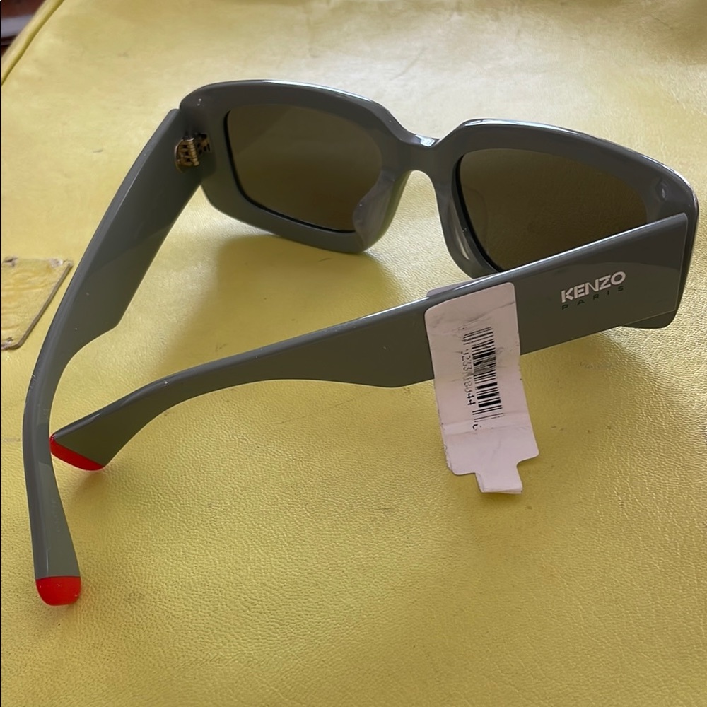 Kenzo Sage Green Rectangular Sunglasses with Red Temple Tips - Picture 5 of 5